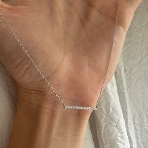 10K White Gold 1/4 CT Diamond Bar Necklace Minimalist Dainty Real Diamonds